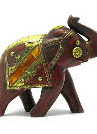 Слон деревянный винтажный с медными вставками (h-16 см)