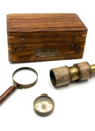 Подарочный морской набор (телескоп,лупа,компас) в футляре (16,...