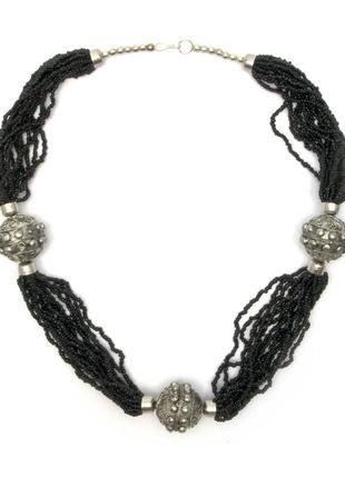 Ожерелье из биссера и металла "черное" (35 см)