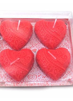 Свечи красные "сердечки (4 шт) (11,5х11х2,5 см)с