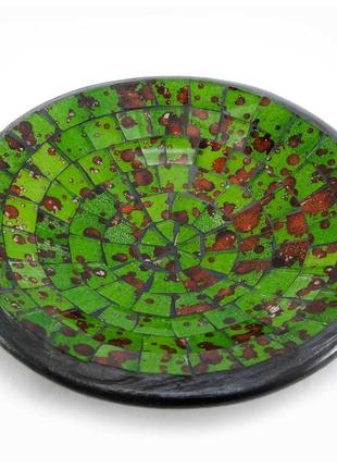 Блюдо терракотовое с зеленой мозаикой (d-15 h-3 см)
