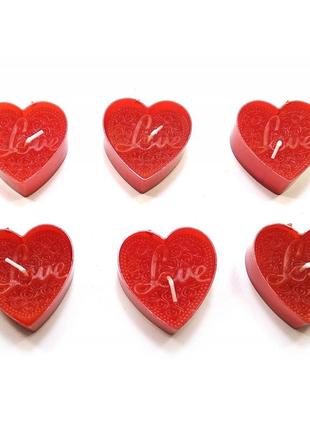 Свечи "сердечки love" (6 шт) красные (14,5х10х2 см)