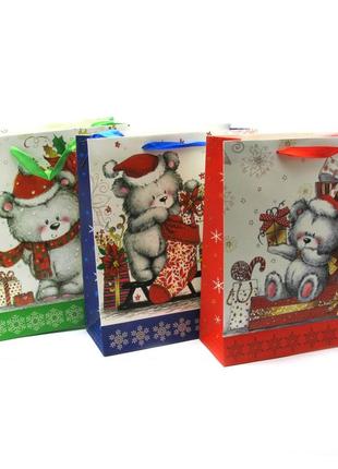 Пакет подарочный "мишки"картон (32х26 см)