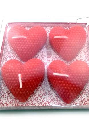 Свечи красные "сердечки (4 шт) (11,5х11х2,5 см)