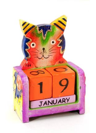 Вечный календарь "кот" дерево (10х7х4 см)