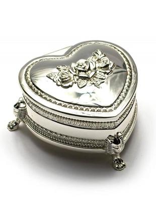 Шкатулка для украшений "сердечко" (8х7,5х3,5 см)"серебро"
