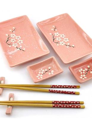 Сервиз для суши "сакура на розовом фоне" (2 персоны)(28х28,3х3...