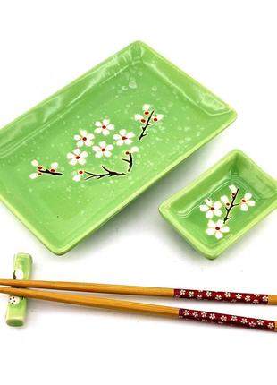 Сервиз для суши "сакура на зеленом фоне"(28х14 см)(1 персона)n