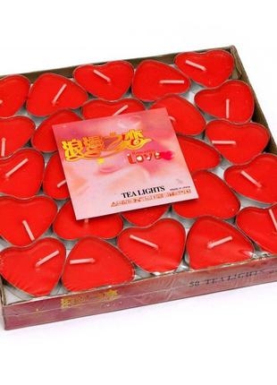 Свечи "сердечки" красные (набор 50 штук)(17х16х2 см)