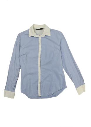 Блуза блакитна з білим коміром та довгим рукавом zara розмір l