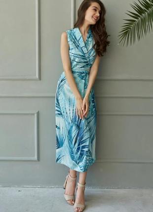 Женское платье на запах natali bolgar голубое с тропическим пр...