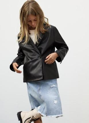 Кожаный пиджак для девочки zara чёрный размер 8 (128 см)