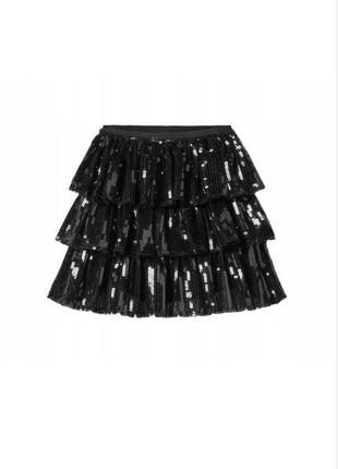 Нарядная юбка для девочки zara черная с рюшами в пайетках с по...