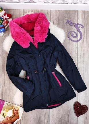 Зимняя куртка для девочки happy house темно синего цвета с роз...