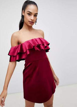 Коктейльна велюрова бордова сукня з воланами asos розмір 38 (м)