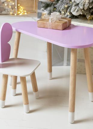 Детский столик тучка и стульчик бабочка фиолетовый с белым сид...
