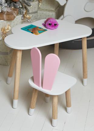 Белый столик тучка и стульчик зайчик детский розовый. белоснеж...