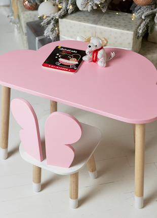 Детский столик тучка и стульчик бабочка розовая с белым сидень...