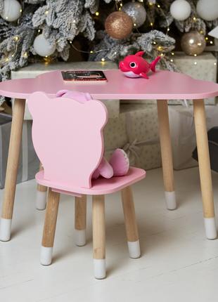 Детский столик тучка и стульчик медвежонок розовый. Столик для...