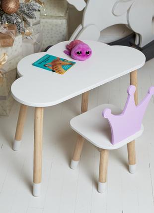 Белый столик тучка и стульчик корона детский фиолетовый. Белос...
