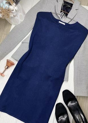 Синяя вязаная туника zara платье с поясом короткое платье вязаное