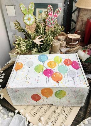 Подарочная праздничная коробка бокс шарики день рождения, хенд...