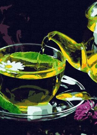 Картина по номерам натюрморт. зеленый чай с ромашкой 40*50 см ...