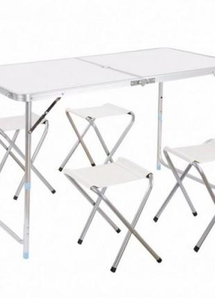 Стіл для пікніка з 4 стільцями folding table (60х120 см) срібло