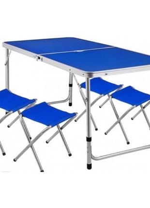 Стіл для пікніка з 4 стільцями folding table (60х120 см) синій