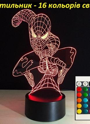 Светильник-ночник 3d с пультом управления человек паук подарок...