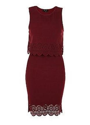 Темно красное мини платье мини с фигурными вырезами от new look
