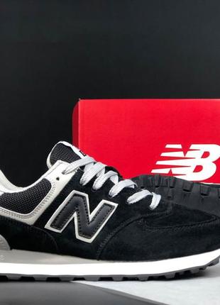 New balance 574 кроссовки кеды женские черные с белым замша за...