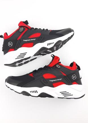 Nike air huarache x fragment черные с красным кроссовки кеды м...