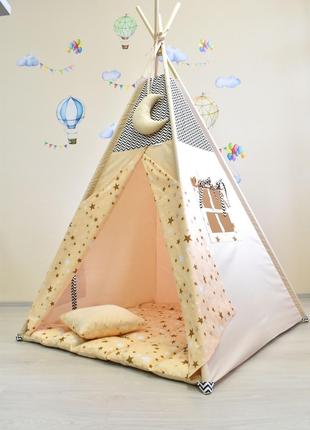 Палатка Вигвам детский со Звездочками с матрасиком и подушкой ...