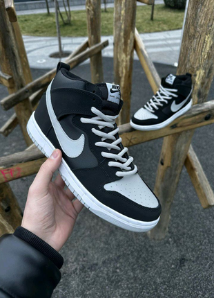 Кроссовки высокие Nike SB Dunk (черные с серым)