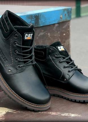 Шкіряні зимові черевики на хутрі cat black boots