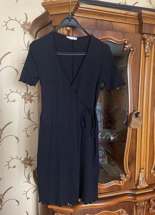 Платье платье черное женское летнее короткое размер м в рубчик