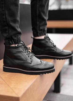 Мужские броги ботинки chester black 🖤демисезон зима, натуральн...