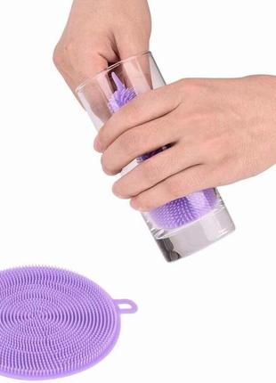 Силиконовая губка-щетка для мытья посуды фиолетовая 11,5 см