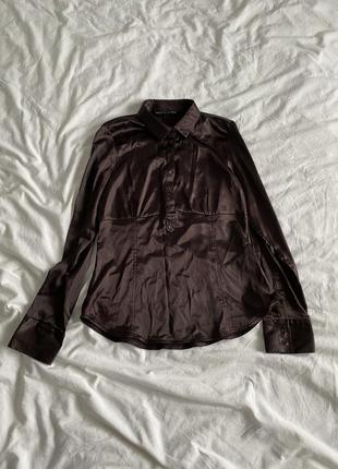 Коричневая атласная блуза zara корсет