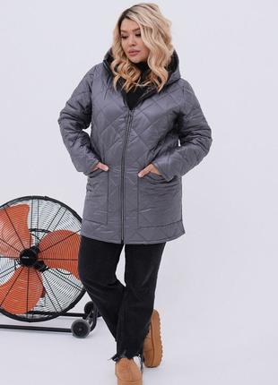 Женская теплая стеганная куртка цвет серый р.50/52 449450