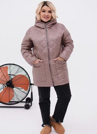 Женская теплая стеганная куртка цвет мокко р.50/52 449448