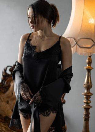 Женский пижамный костюм тройка цвет черный р.L 449781