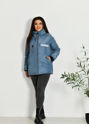 Жіноча коротка куртка колір джинс р.48/50 449635