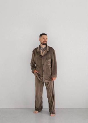 Мужская пижама из велюра цвет коричневый р.L 449784