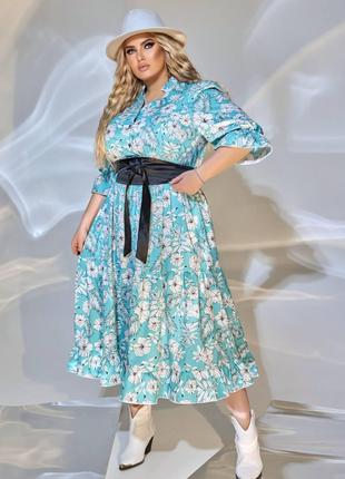 Женское свободное платье из софта цвет бирюза р.50/52 449675