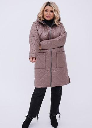 Женская теплая стеганная куртка цвет мокко р.48/50 449427