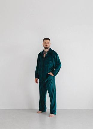 Мужская пижама из велюра цвет изумрудный р.L 449787