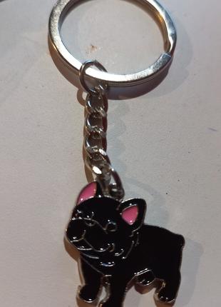 Брелок на ключи металл порода собака французский бульдог черный