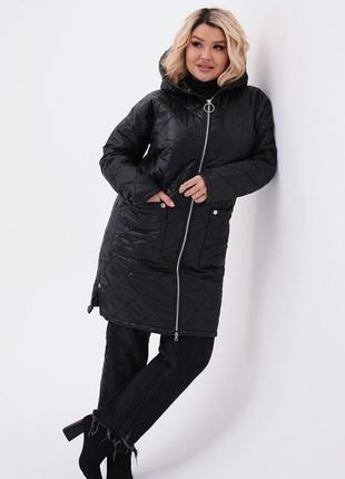 Женская теплая стеганная куртка цвет черный р.48/50 449422